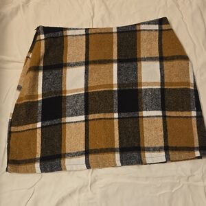 SHEIN Tan and Black Plaid Mini Skirt